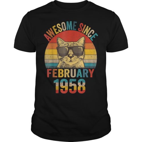 Awesome since february 1958 62th birthday gift cat lover Shirt
