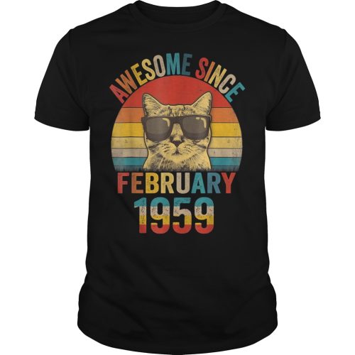 Awesome since february 1959 61th birthday gift cat lover Shirt