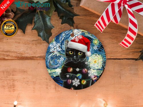 Black Cat Christmas Round Ornaments