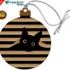 Black Cat custom text Christmas Holiday Flat Circle Ceramic Ornament