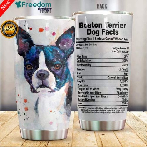 Boston Terrier Dog Facts Stainless Steel Tumbler Cup 20oz