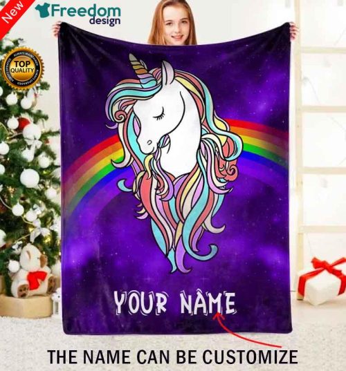 Unicorn Custom Name Fleece Blanket Personalized Gift