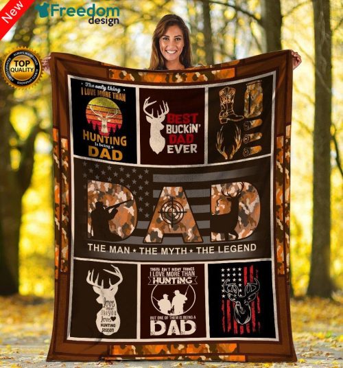 Bucking Dad Hunting Camo Throw Fleece Blanket unique Hunting gift for father's day, birthday, Christmas gift for Dad