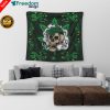 A Skull With Cannabis With Mandala Background Hippie Tapestry