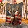 Beautiful Deer American Flag Soft Throw Fleece Blanket, Gift For Hunter
