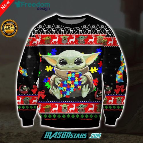 Baby Yoda With Puzzles Autism 3D Print Ugly Christmas Sweater