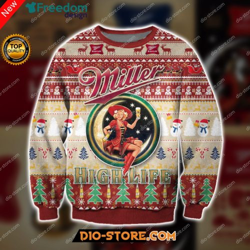 3D All Over Print Miller High Life Beer Ugly Christmas Sweater