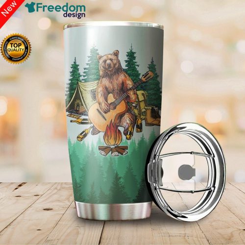 Guitar Bear Camping I See Trees Of Green Red Roses Too, I See Them Bloom For Me Tumbler Cup 20oz