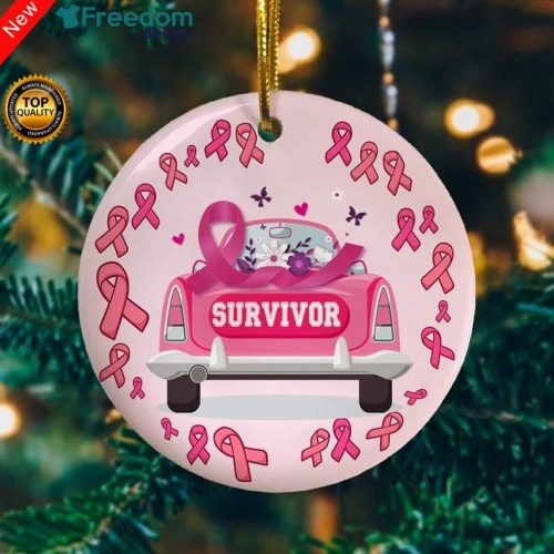Breast Cancer Survivor Pink Ribbon Car Funny Christmas Gift Ornament custom name