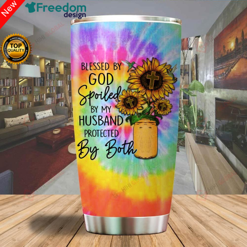 A Blessed By God Spoiled By My Husband Protect By Both Sunflower Tumbler Cup 20oz