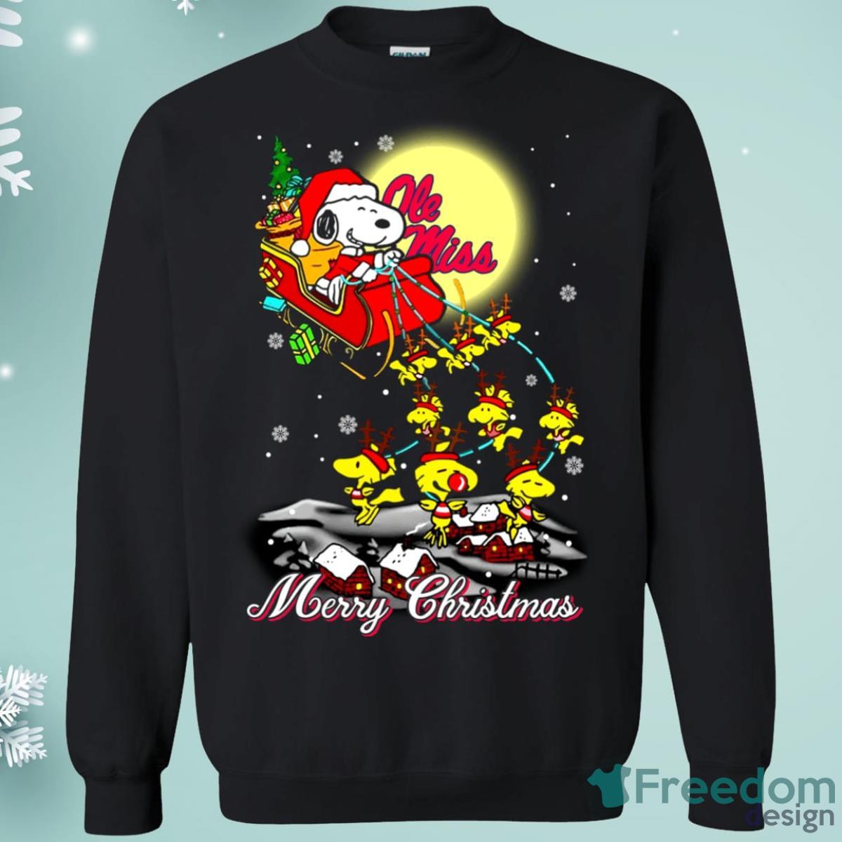 Ole Miss Rebels Santa Claus With Sleigh And Snoopy Christmas Sweatshirt Product Photo 1