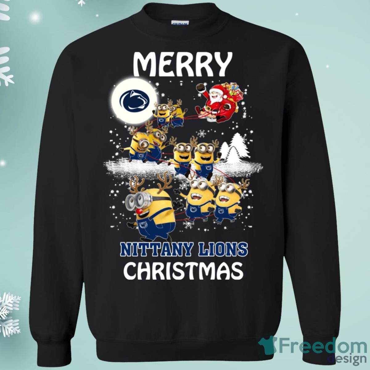 Penn State Nittany Lions Minion Santa Claus With Sleigh Christmas Sweatshirt Product Photo 1