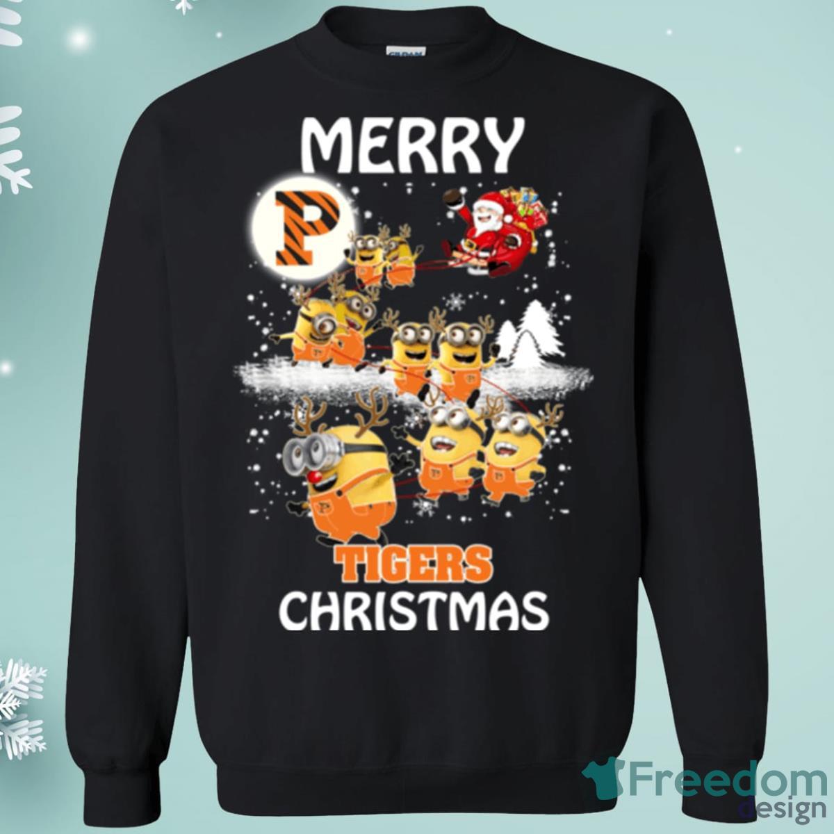 Princeton Tigers Minion Santa Claus With Sleigh Christmas Sweatshirt Product Photo 1