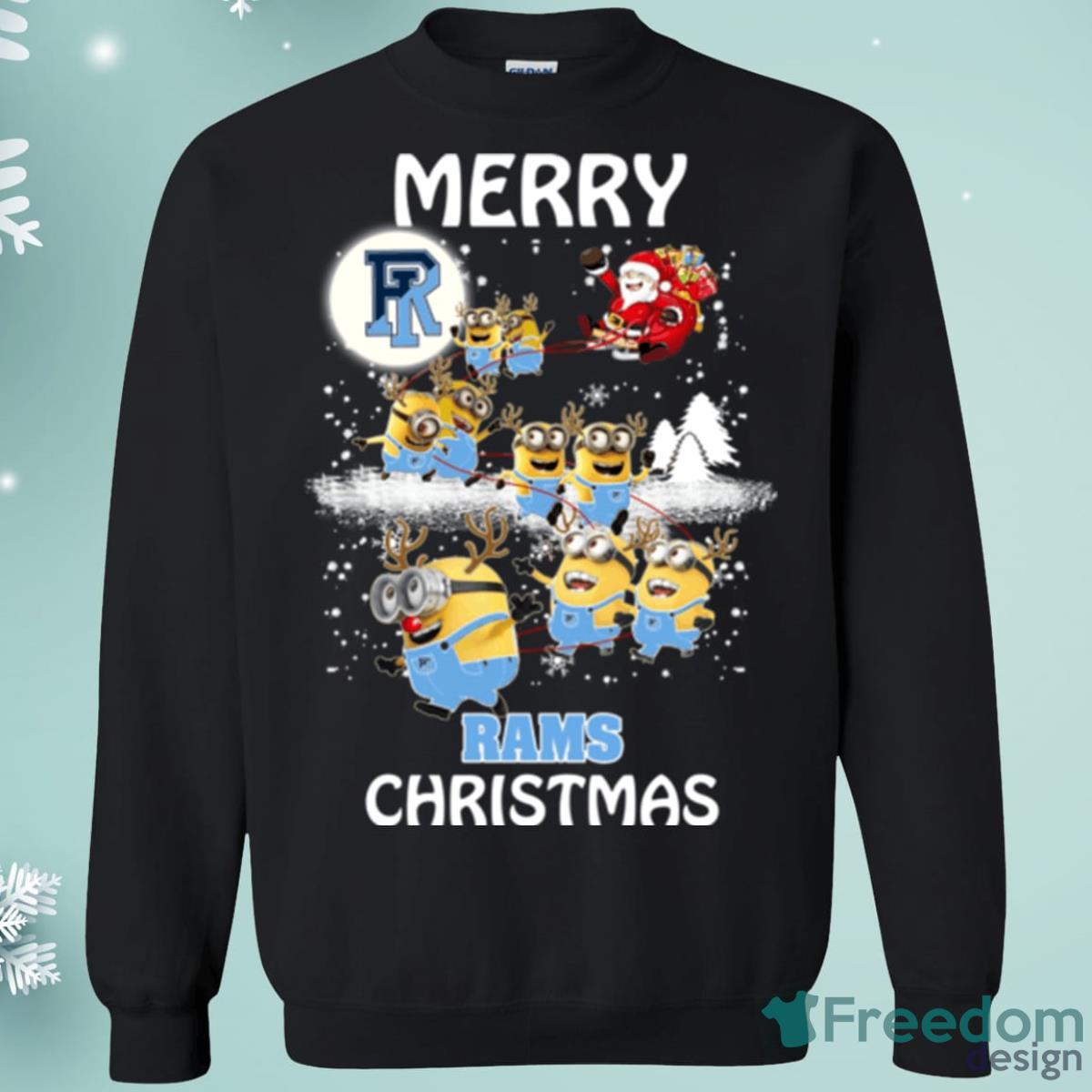 Rhode Island Rams Minion Santa Claus With Sleigh Christmas Sweatshirt Product Photo 1