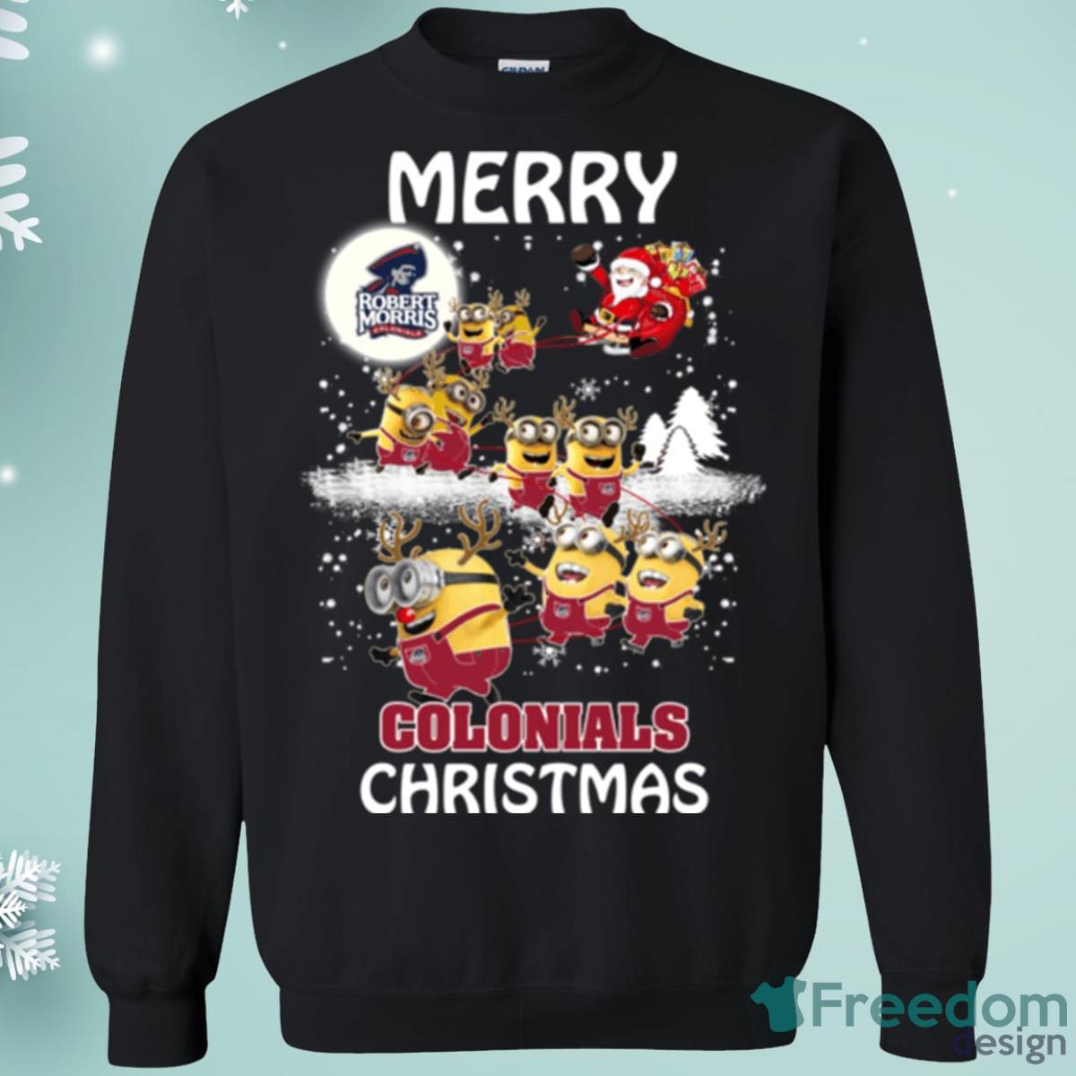 Robert Morris Colonials Minion Santa Claus With Sleigh Christmas Sweatshirt Product Photo 1