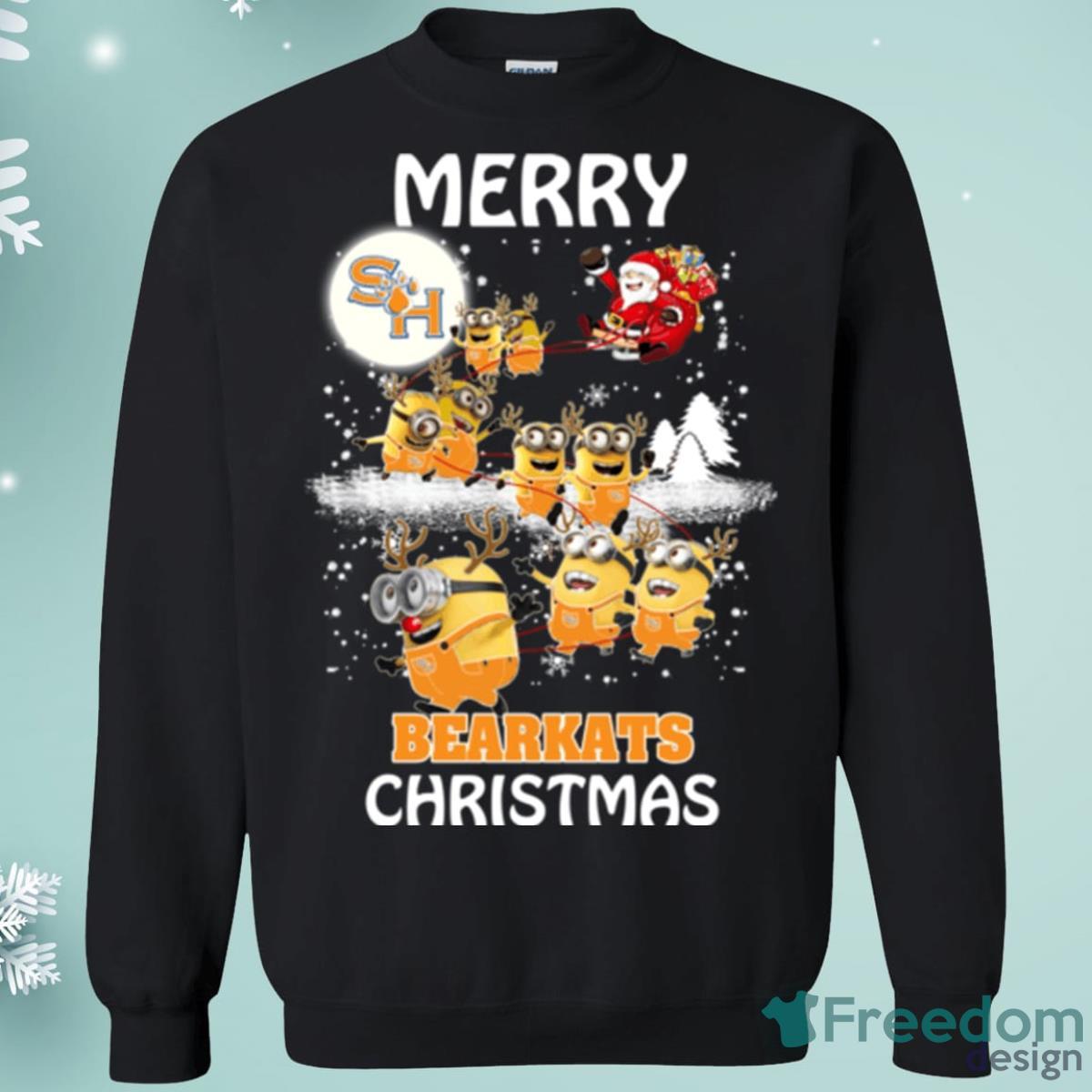 Sam Houston State Bearkats Minion Santa Claus With Sleigh Christmas Sweatshirt Product Photo 1