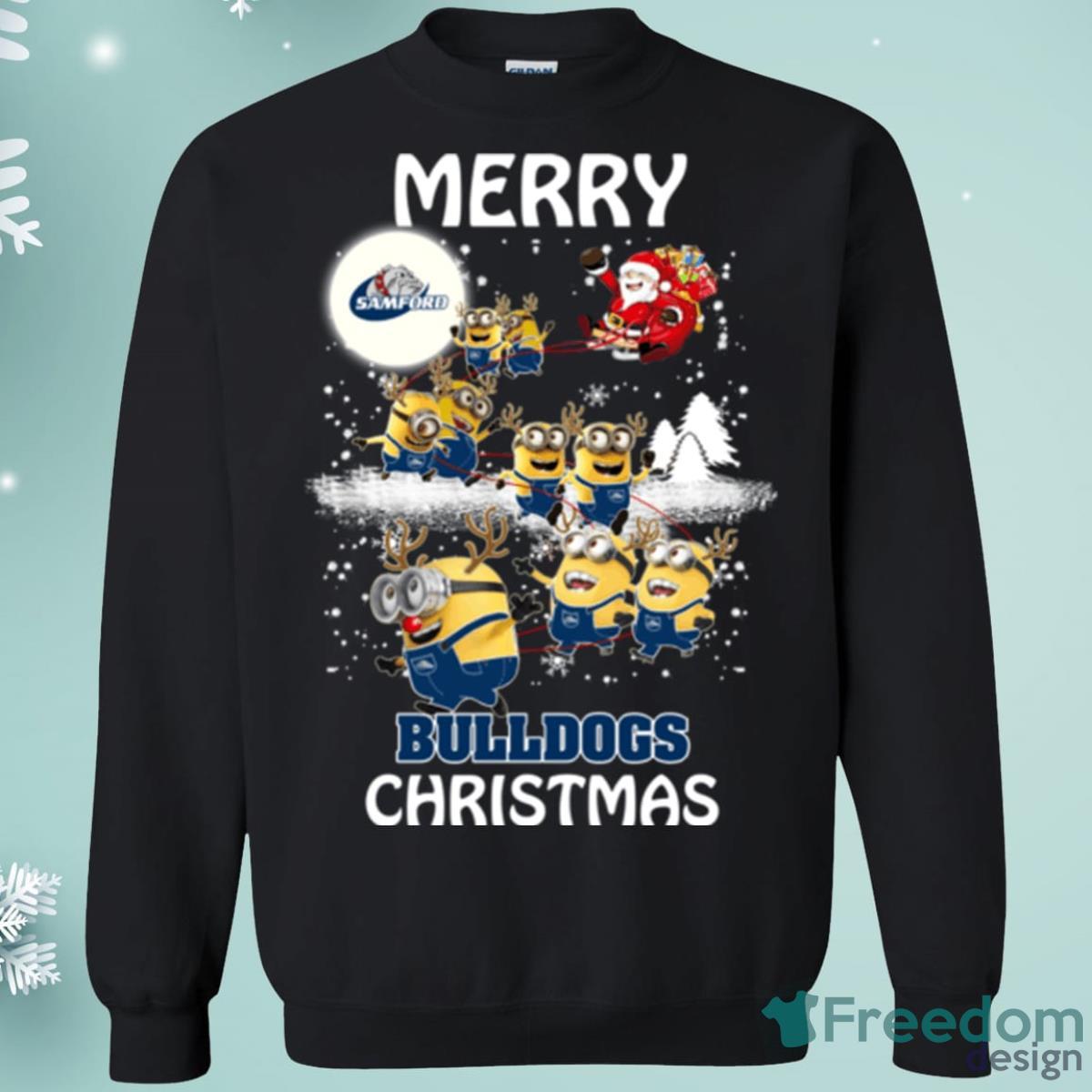 Samford Bulldogs Minion Santa Claus With Sleigh Christmas Sweatshirt Product Photo 1