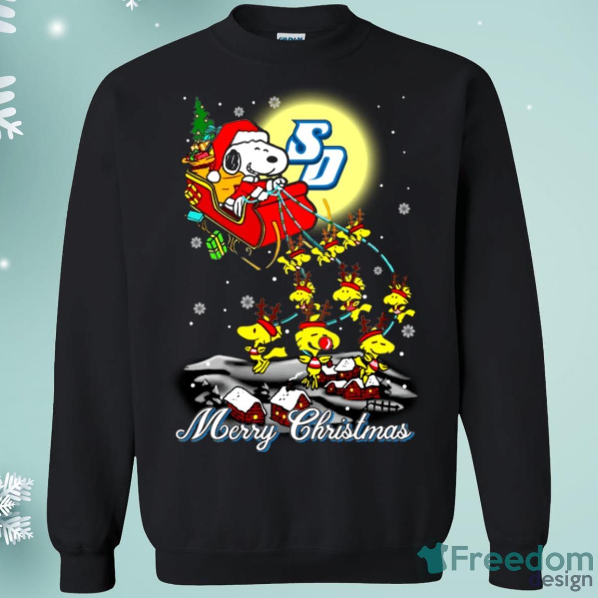 San Diego Toreros Santa Claus With Sleigh And Snoopy Christmas Sweatshirt Product Photo 1