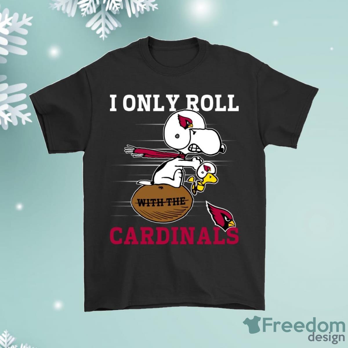 Snoopy And Woodstock I Only Roll With The Arizona Cardinals Shirt Product Photo 1