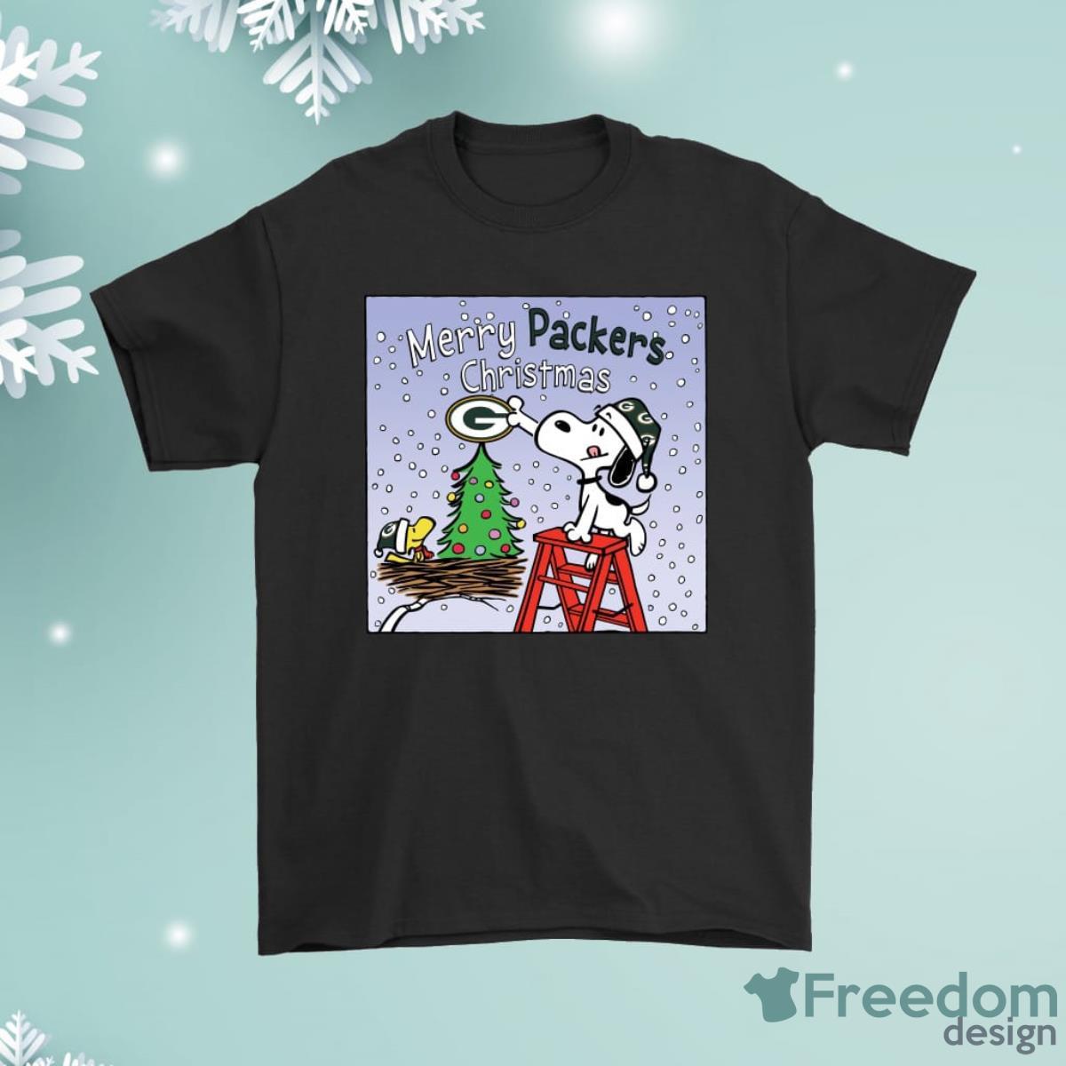 Snoopy And Woodstock Merry Green Bay Packers Christmas Shirt Product Photo 1