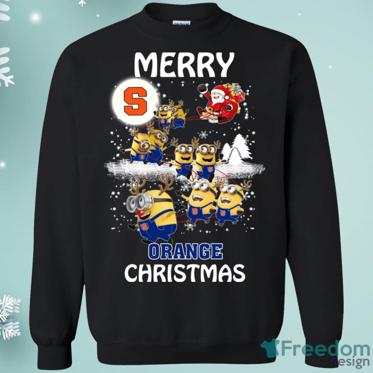 Syracuse Orange Minion Santa Claus With Sleigh Christmas Sweatshirt Product Photo 1