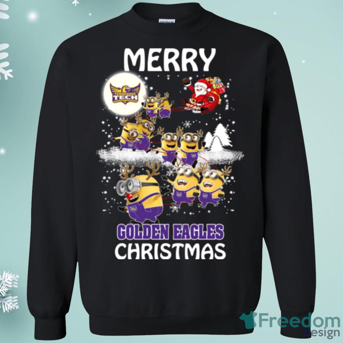 Tennessee Tech Golden Eagles Minion Santa Claus With Sleigh Christmas Sweatshirt Product Photo 1