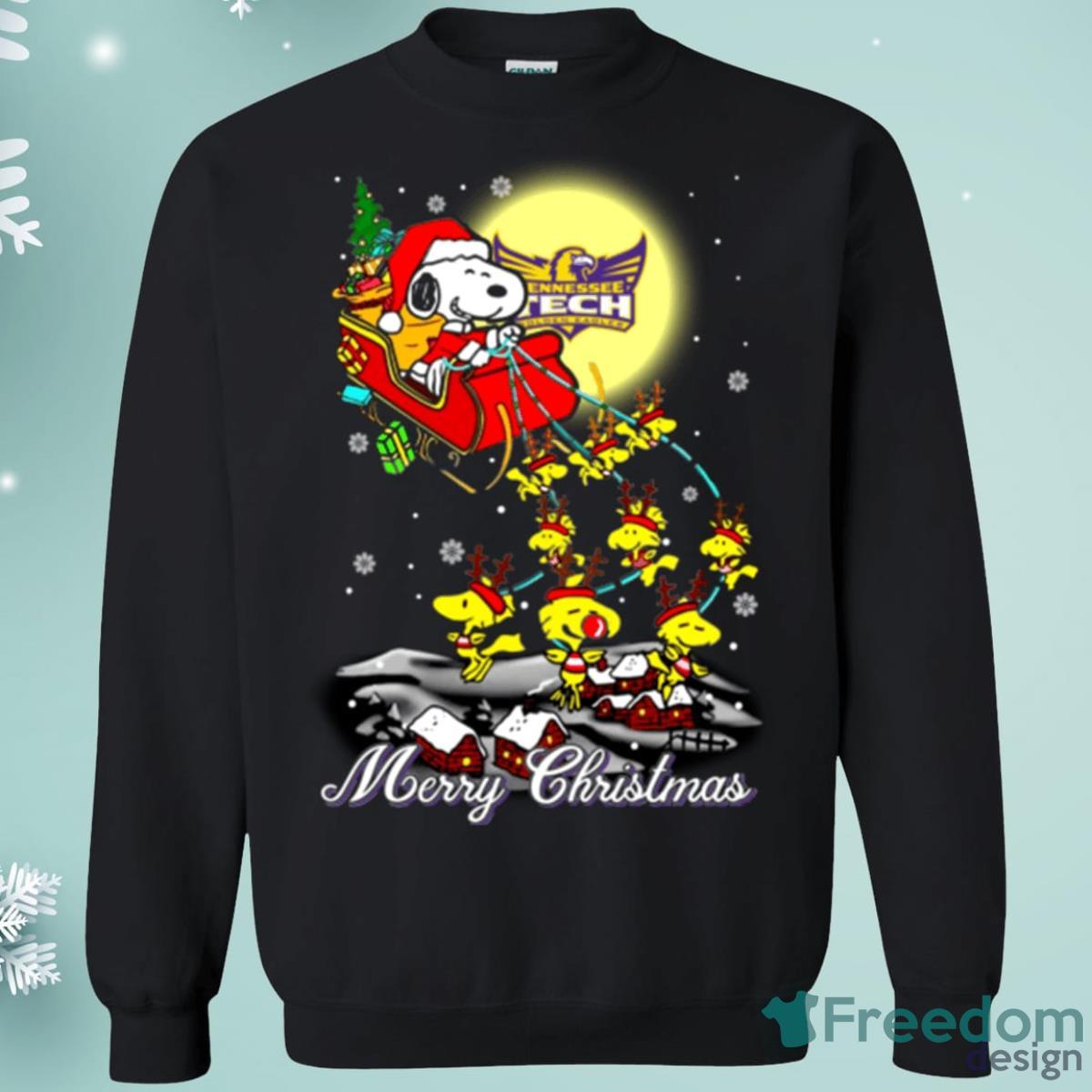 Tennessee Tech Golden Eagles Santa Claus With Sleigh And Snoopy Christmas Sweatshirt Product Photo 1