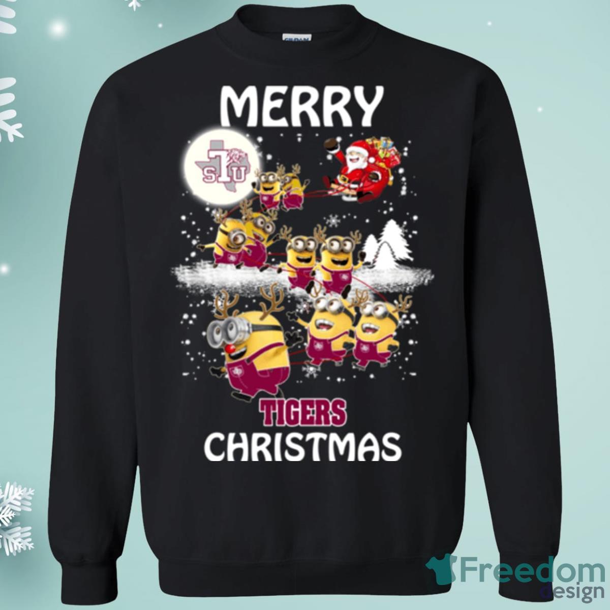 Texas Southern Tigers Minion Santa Claus With Sleigh Christmas Sweatshirt Product Photo 1