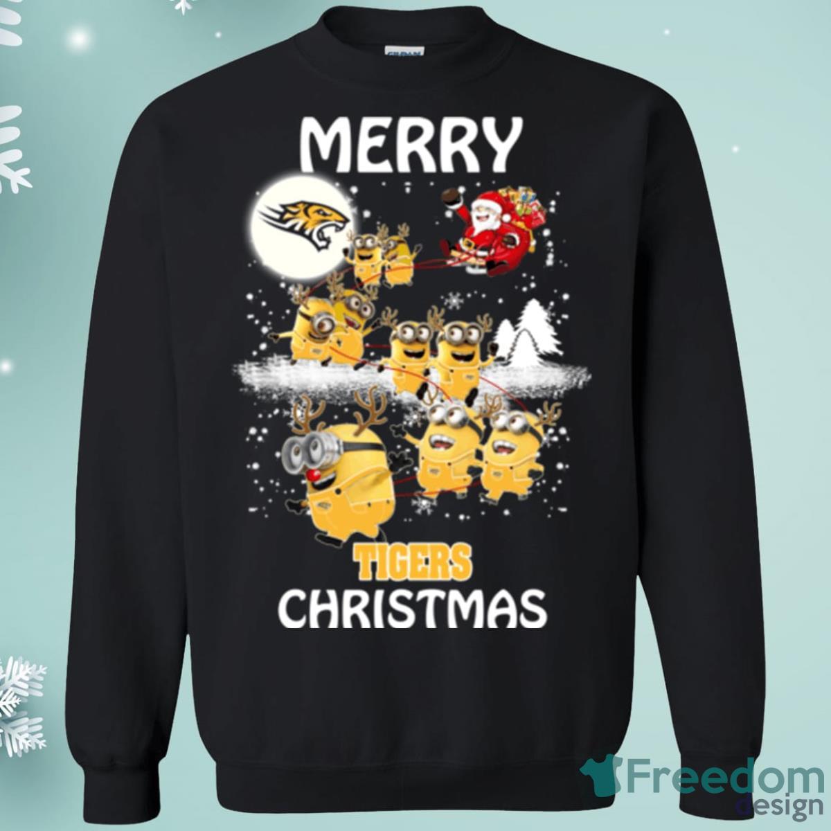 Towson Tigers Minion Santa Claus With Sleigh Christmas Sweatshirt Product Photo 1