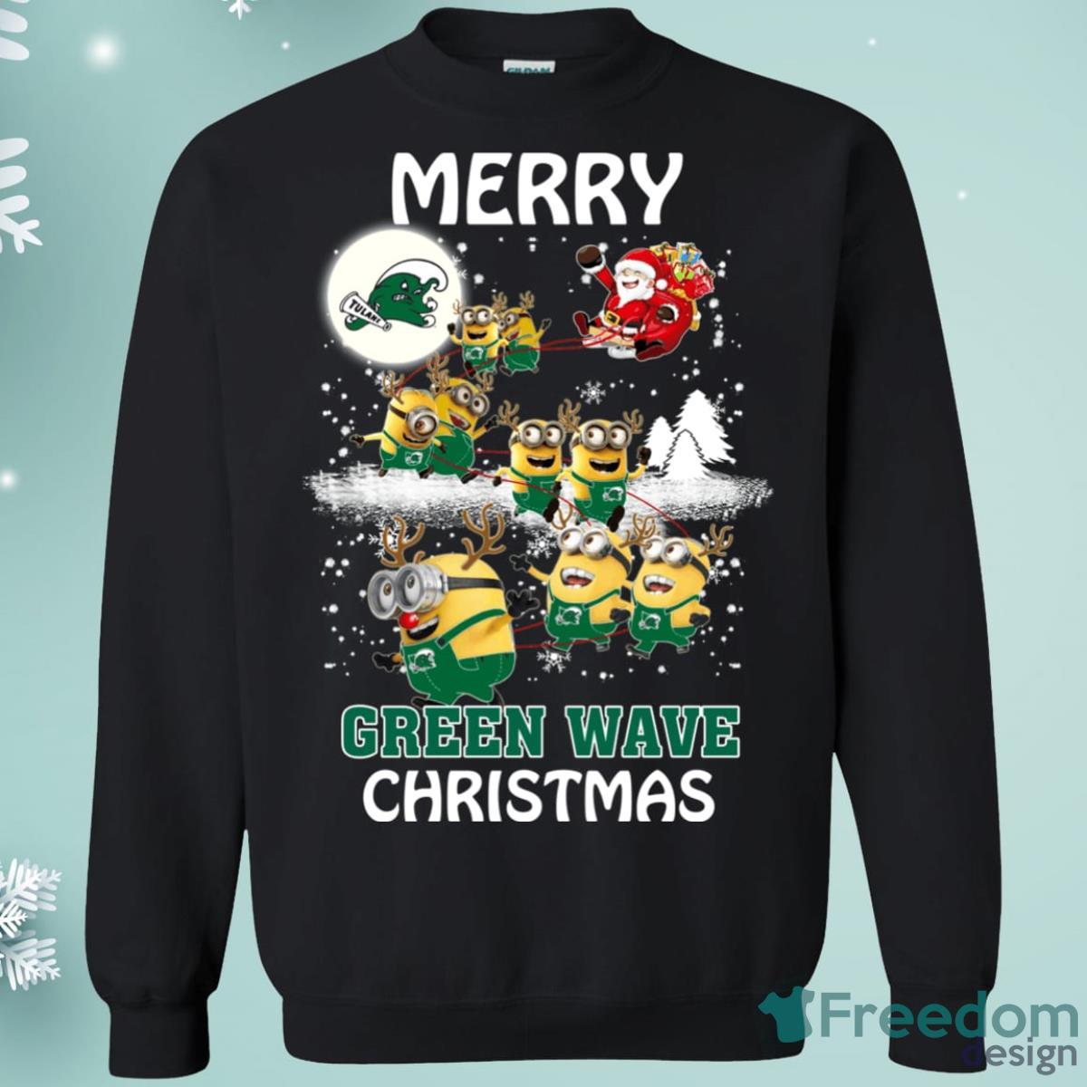 Tulane Green Wave Minion Santa Claus With Sleigh Christmas Sweatshirt Product Photo 1