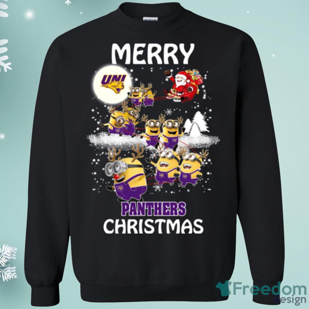 UNI Panthers Minion Santa Claus With Sleigh Christmas Sweatshirt Product Photo 1