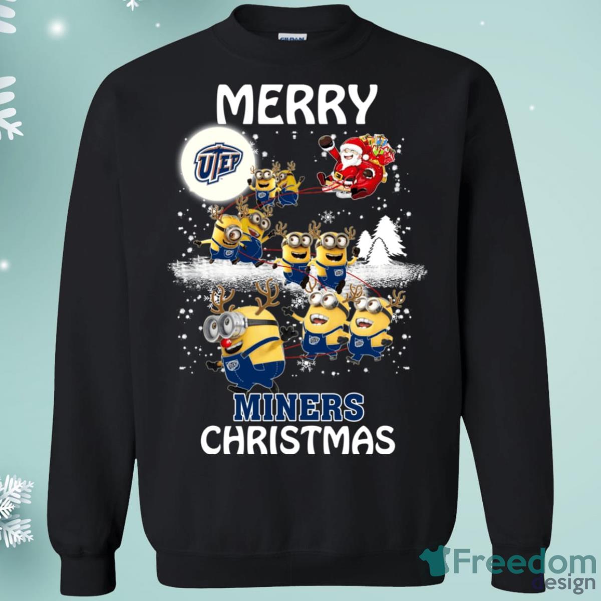 Utep Miners Minion Santa Claus With Sleigh Christmas Sweatshirt Product Photo 1