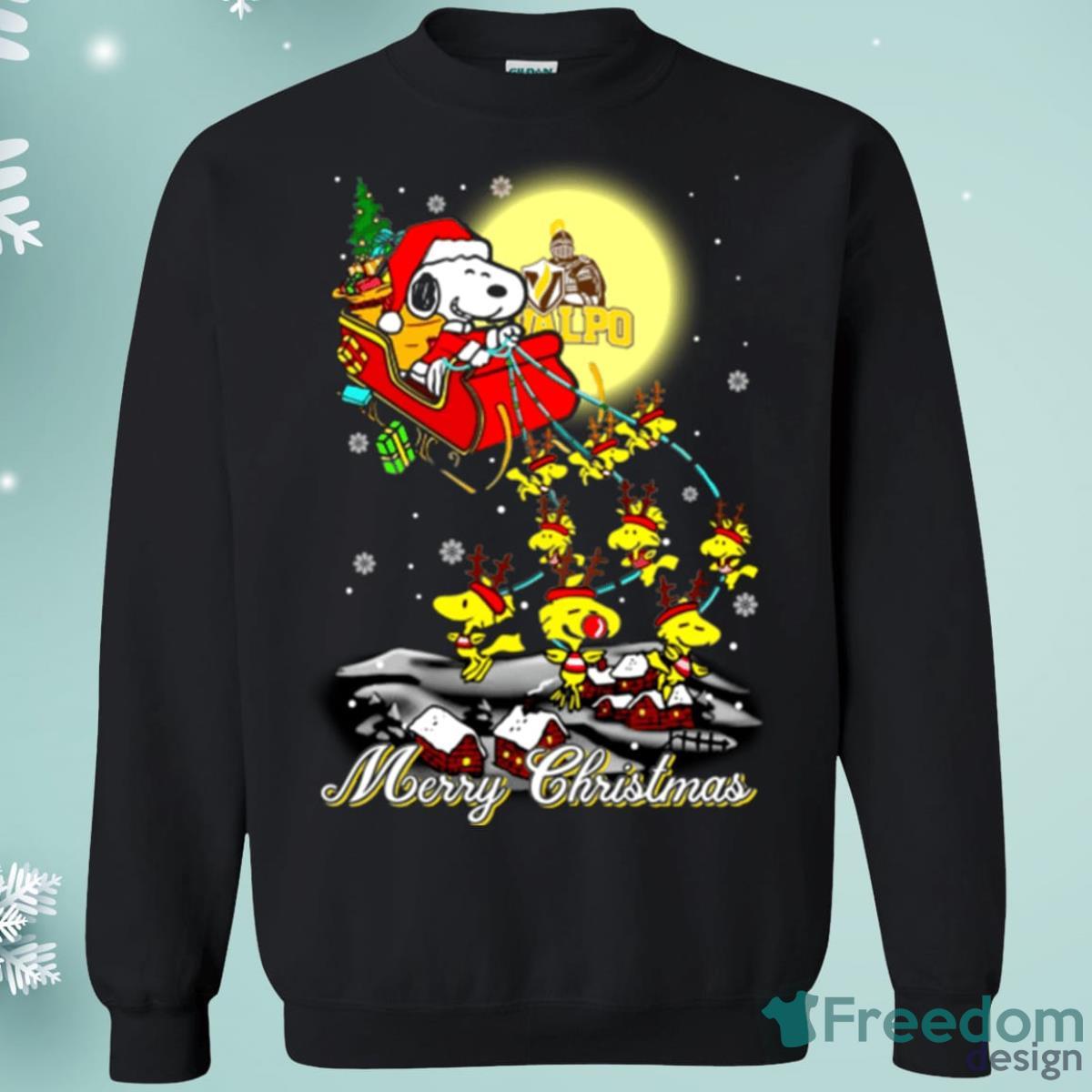 Valparaiso Crusaders Santa Claus With Sleigh And Snoopy Christmas Sweatshirt Product Photo 1