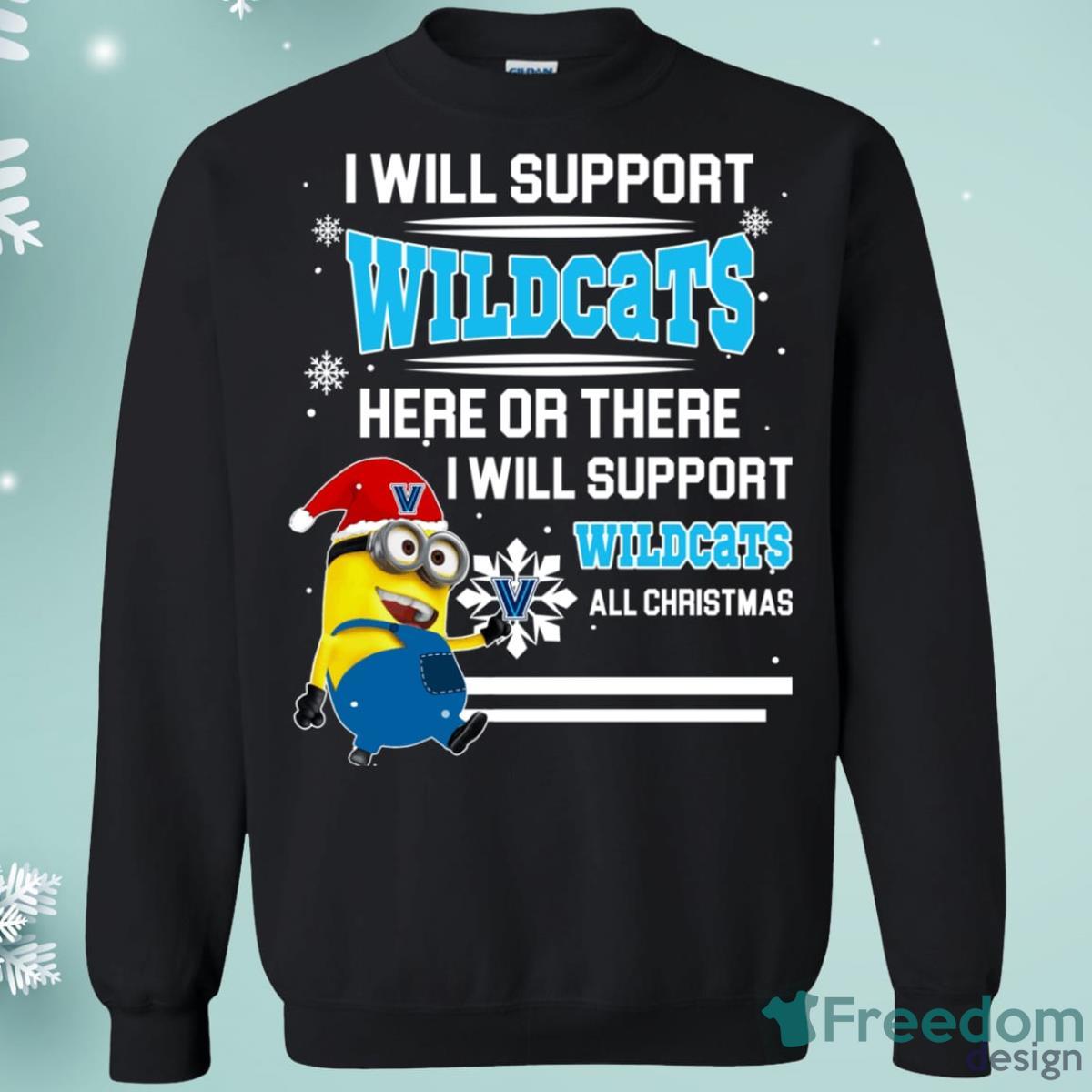 Villanova Wildcats Minion Support Here Or There All Christmas Christmas Sweatshirt Product Photo 1