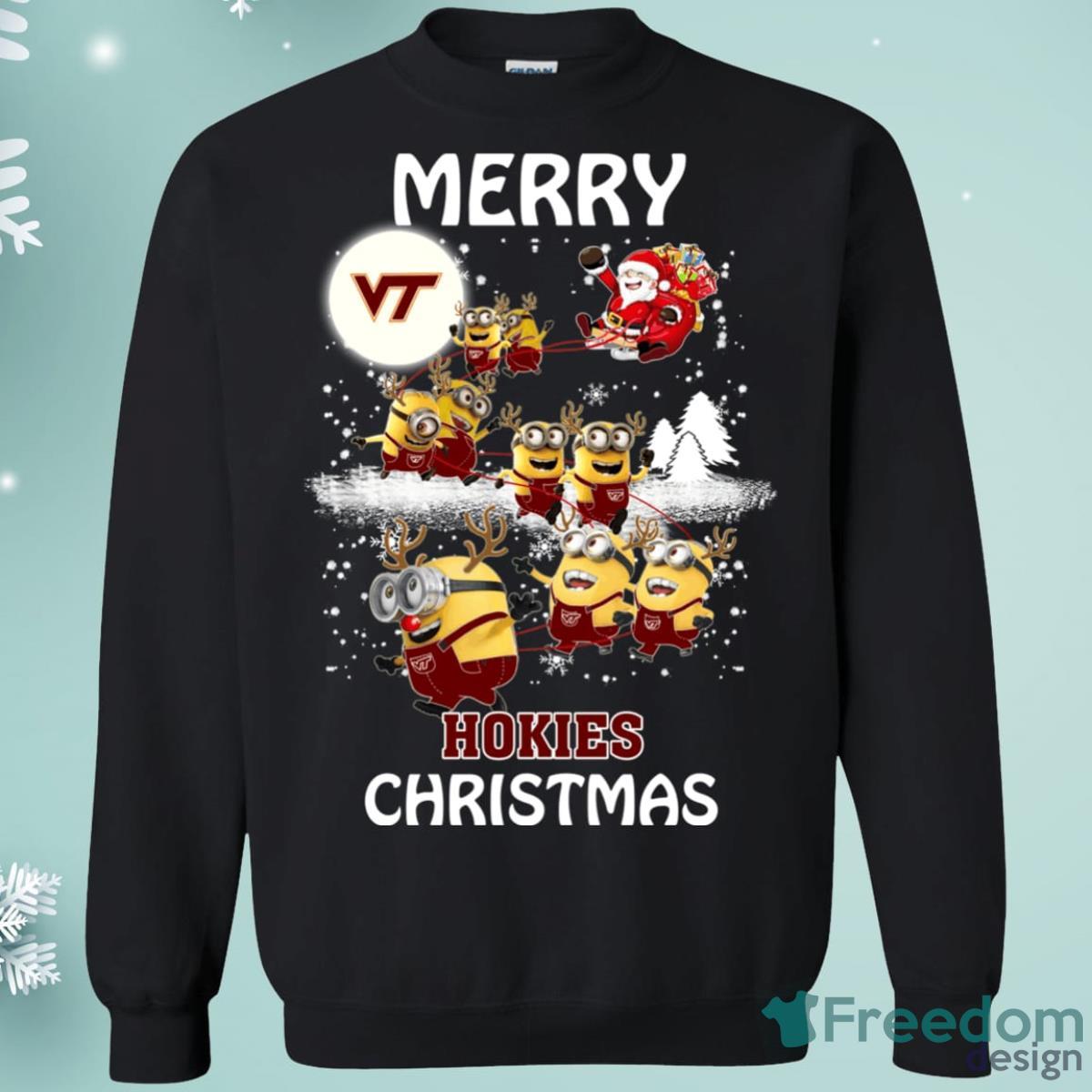 Virginia Tech Hokies Minion Santa Claus With Sleigh Christmas Sweatshirt Product Photo 1