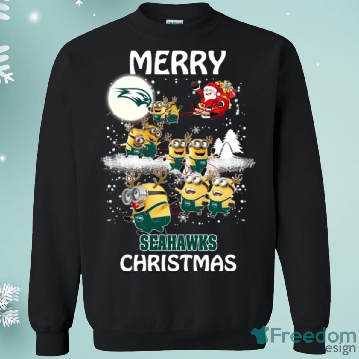 Wagner Seahawks Minion Santa Claus With Sleigh Christmas Sweatshirt Product Photo 1