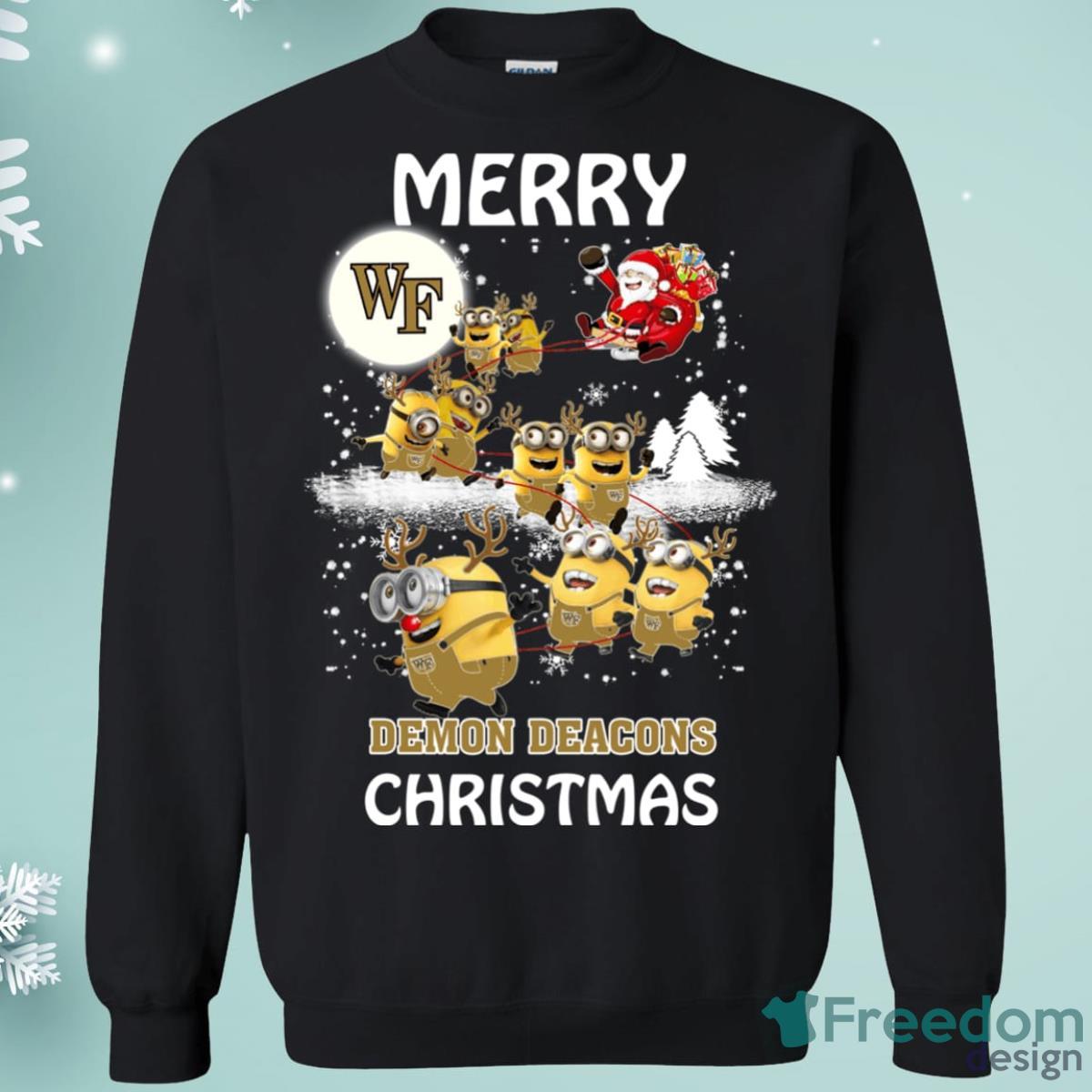 Wake Forest Demon Deacons Minion Santa Claus With Sleigh Christmas Sweatshirt Product Photo 1