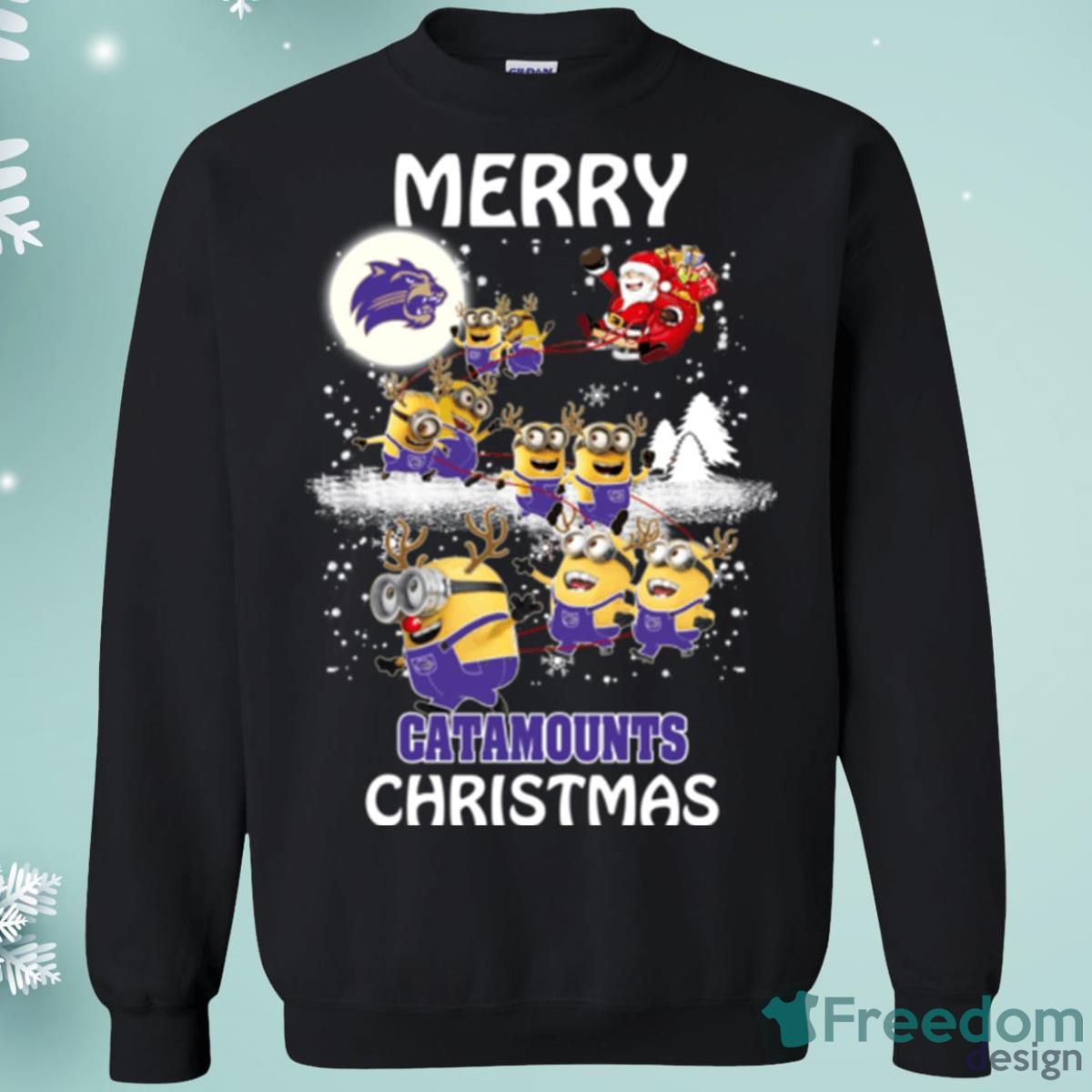 Western Carolina Catamounts Minion Santa Claus With Sleigh Christmas Sweatshirt Product Photo 1