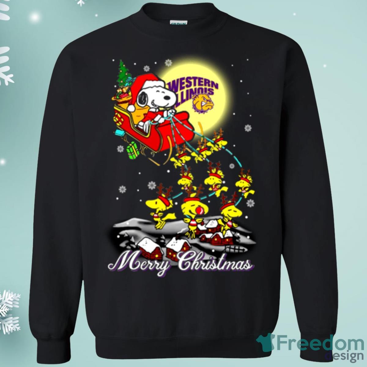 Western Illinois Leathernecks Santa Claus With Sleigh And Snoopy Christmas Sweatshirt Product Photo 1