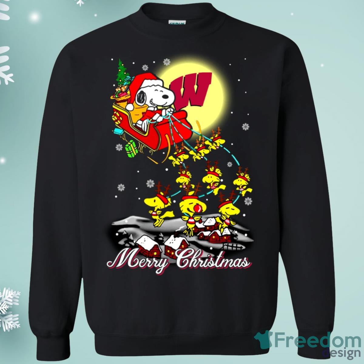 Wisconsin Badgers Snoopy Santa Claus With Sleigh Christmas Sweatshirt Product Photo 1