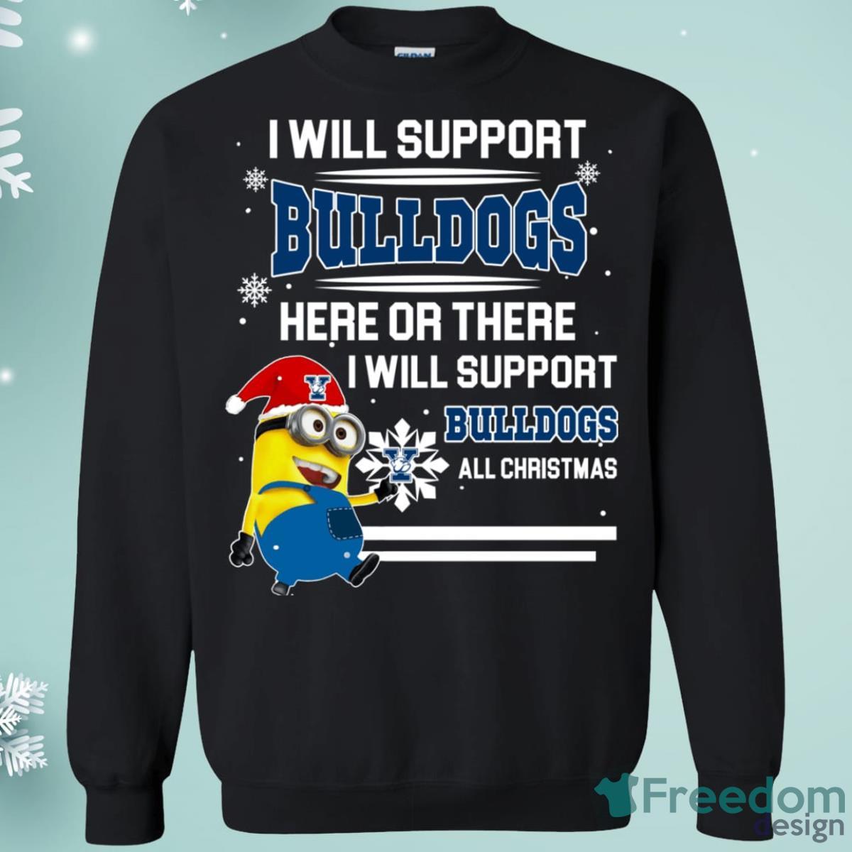 Yale Bulldogs Minion Support Here Or There All Christmas Christmas Sweatshirt Product Photo 1