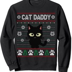 Cat Daddy Ugly Christmas Sweater Pajama Kitty Cat Lover Xmas Sweatshirt - AOP Sweater - Black
