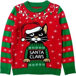 Santa Claws Cat Ugly Christmas Sweater Gift for Boy Girl 6yr - 12y Kids Sweater - AOP Sweater - Red