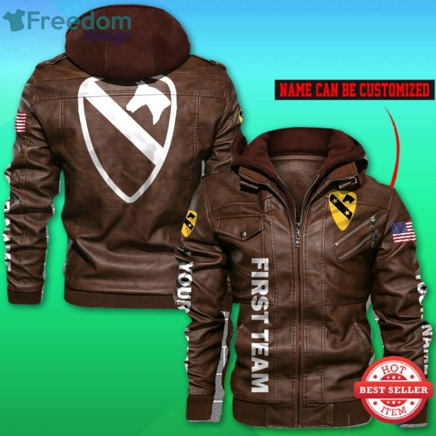 1st Cavalry Division Custom Name 2D Leather Jacket Product Photo 2