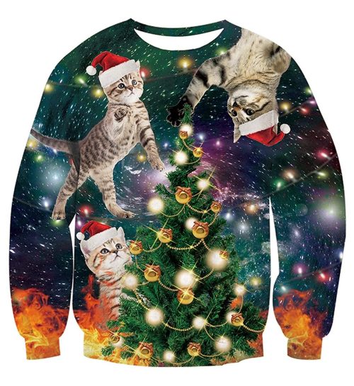 Cat Themed Ugly Christmas Sweaters On