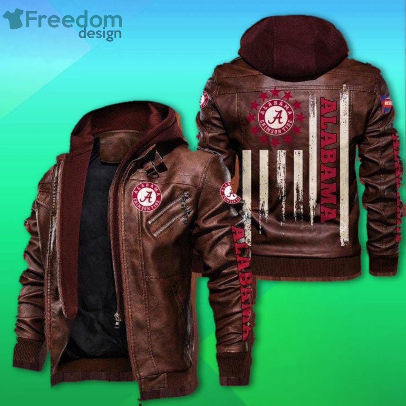 Alabama Crimson Tide American Flag 2D Leather Jacket Product Photo 2