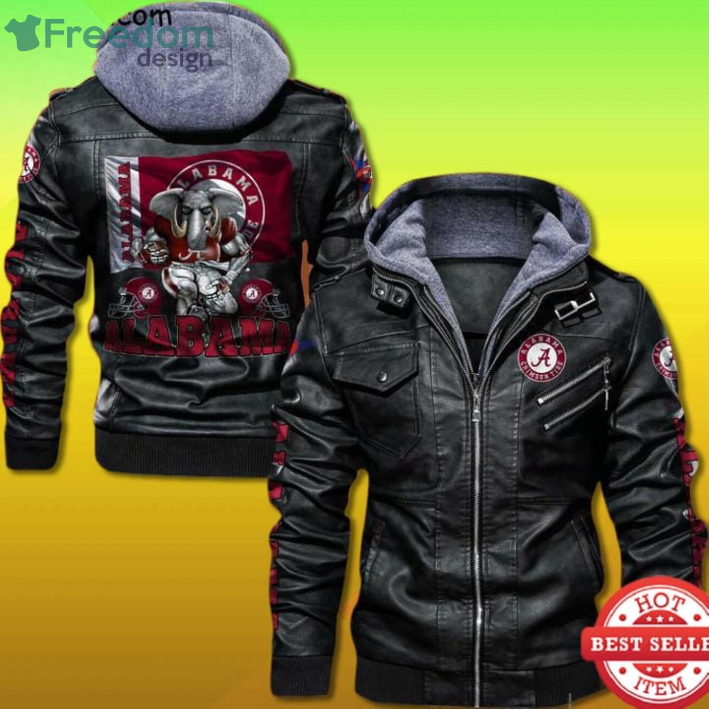 Alabama Crimson Tide Mascot 2D Leather Jacket Product Photo 1 Alabama Crimson Tide Mascot 2D Leather Jacket Product Photo 1