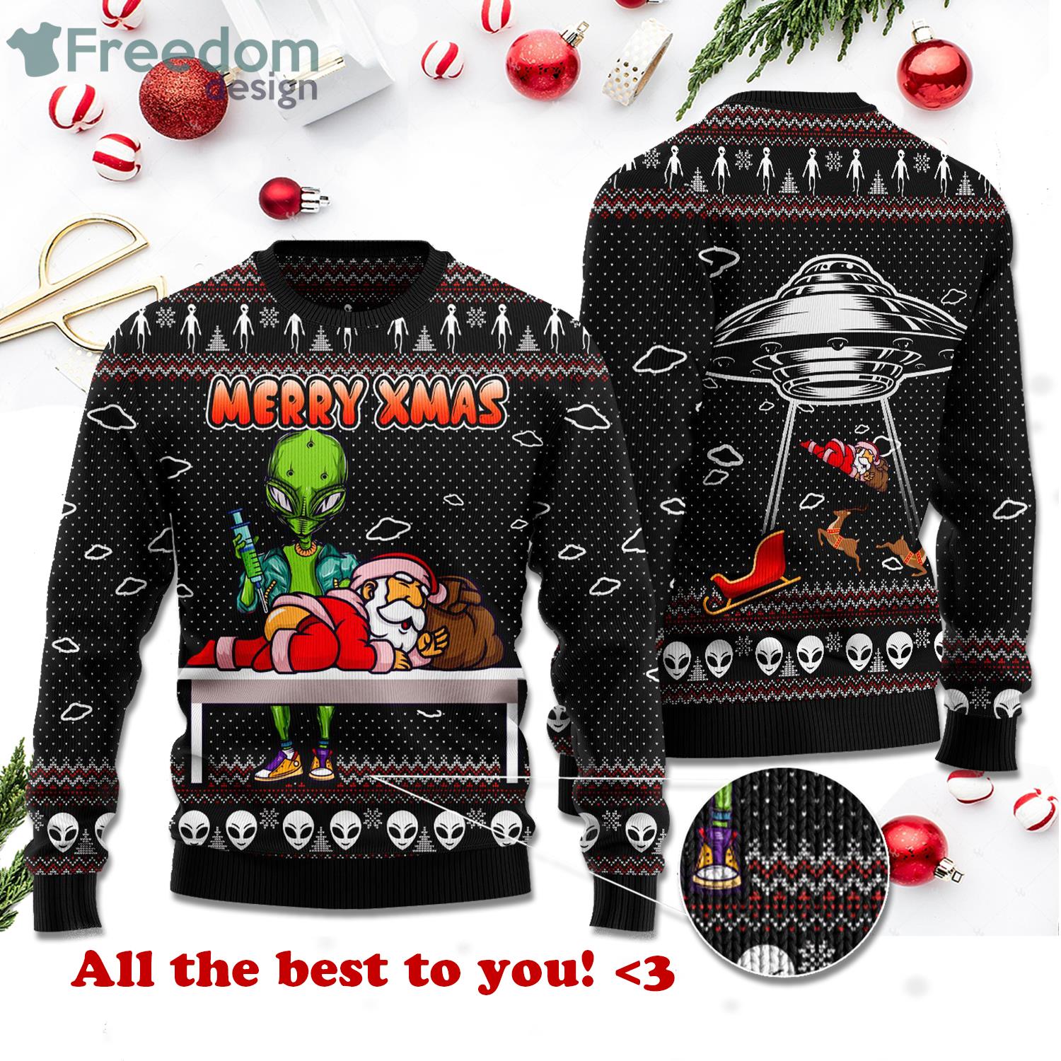 Alien And Santa Merry Xmas Funny 3D Sweater Product Photo 2