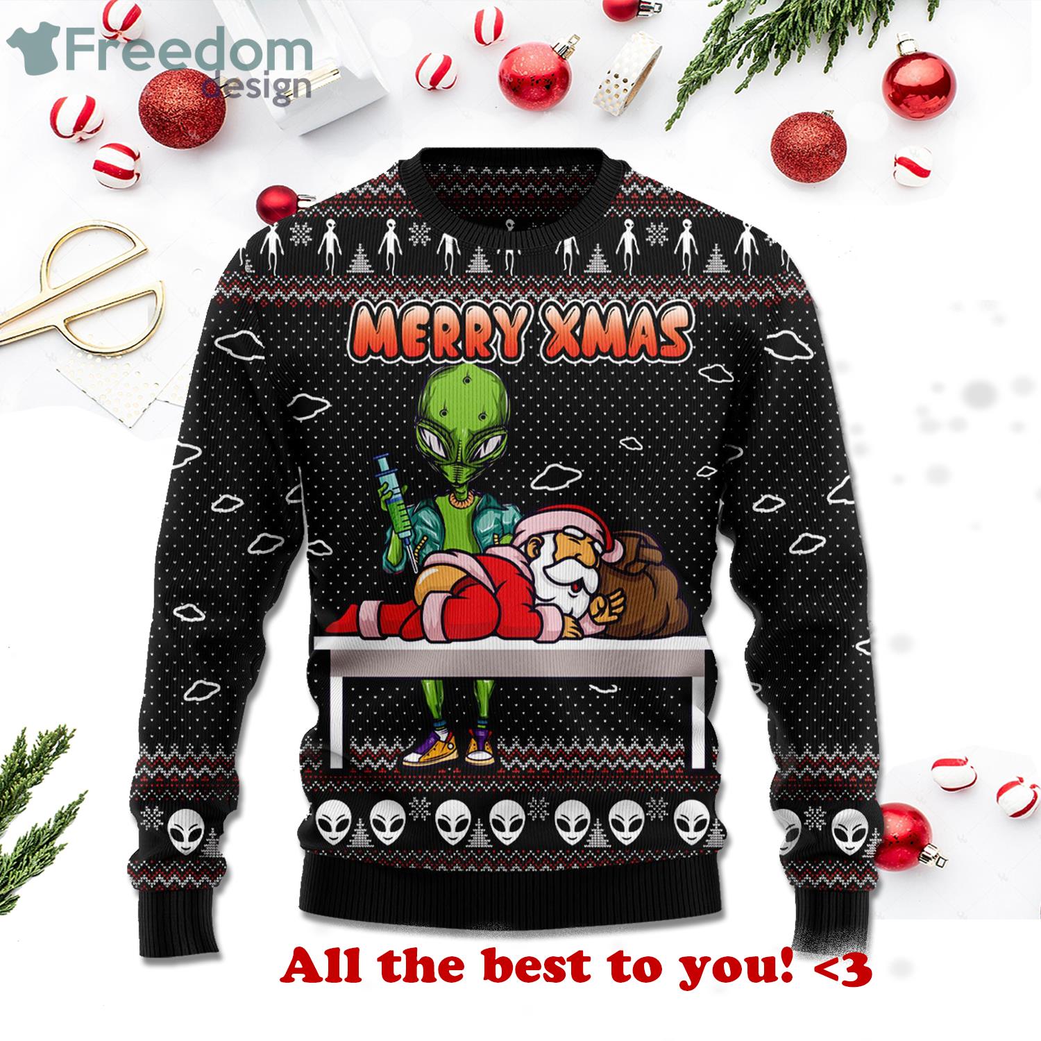 Alien And Santa Merry Xmas Funny 3D Sweater Product Photo 1