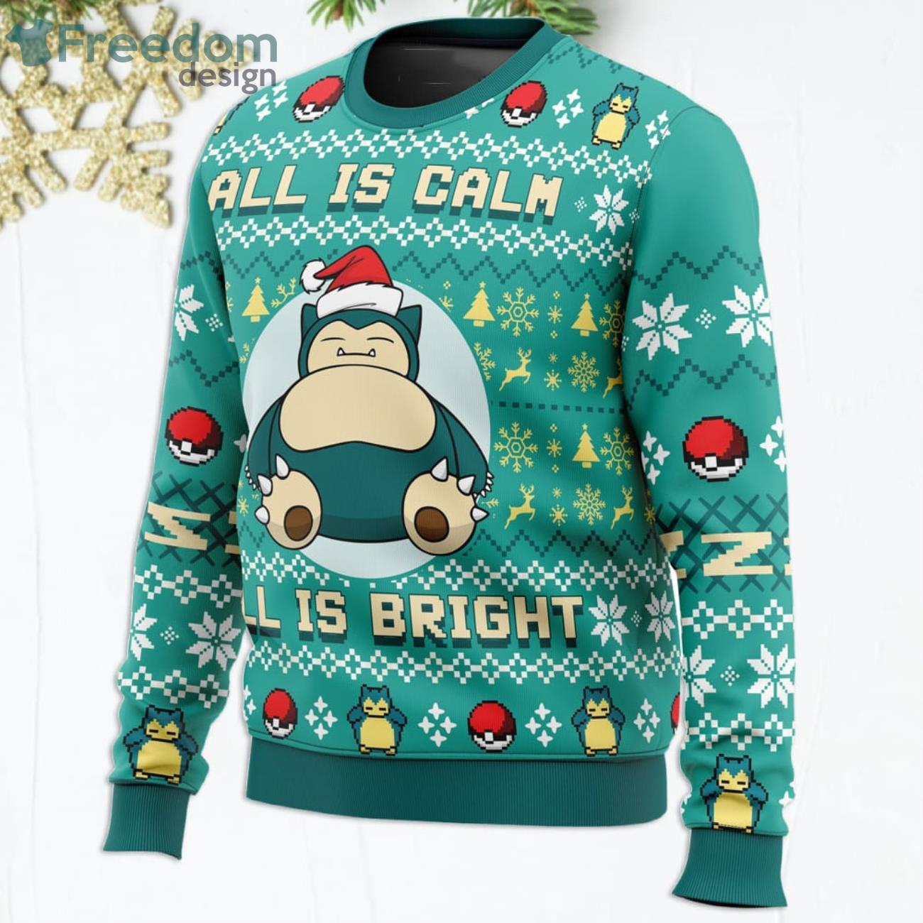 All Is Calm All Bright Snorlax Pokemon Funny Christmas Gift Ugly Christmas Sweater image All Is Calm All Bright Snorlax Pokemon Funny Christmas Gift Ugly Christmas Sweater Product Photo 2